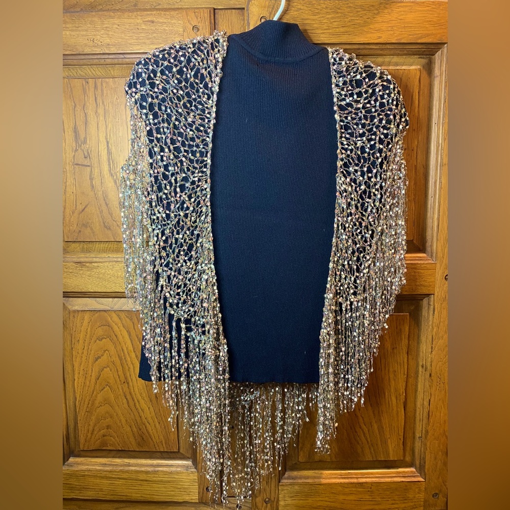 Hand crochet sparkling multicolored shawl